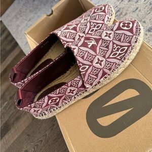 Louis Vuitton Burgundy and White Monogram Espadrilles
